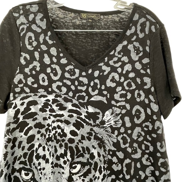 Embellished Burnout Black Leopard Print Knit Top by Dian Gilman - Sz L - Picture 5 of 10